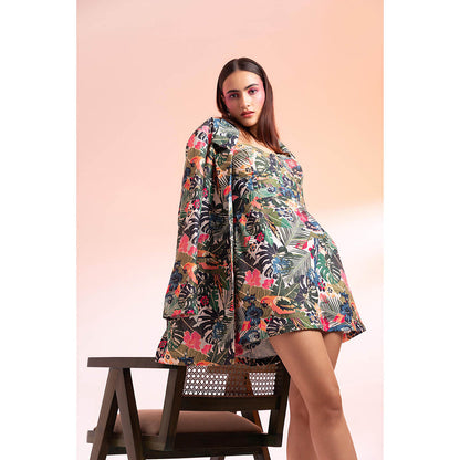 Gazab By Miku Kumar Multi-Colour Parc Floral Paris Mini Dress with Jacket (Set of 2)