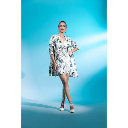 Gazab By Miku Kumar White Seine Serenade Paris Mini Dress with Blazer (Set of 2)