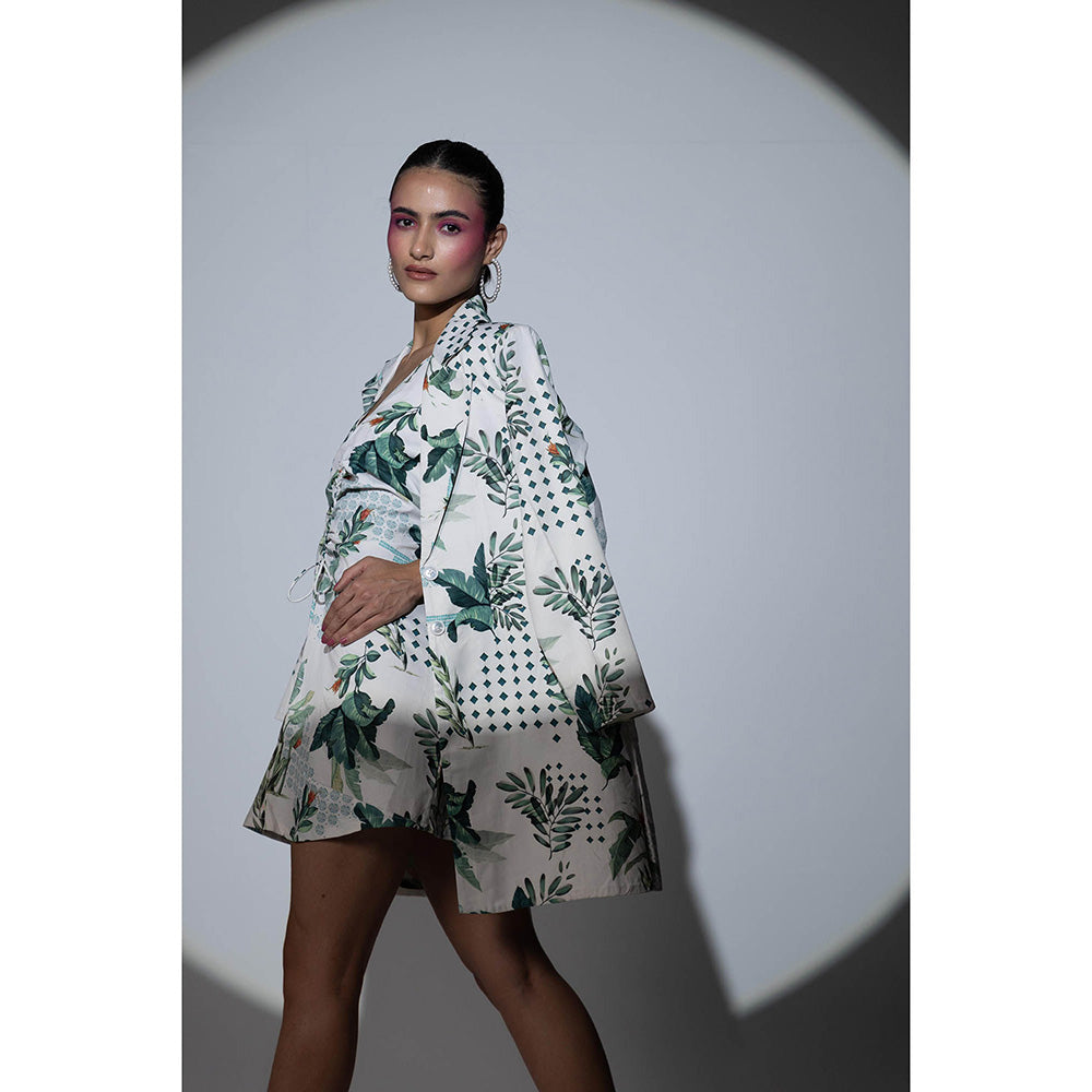 Gazab By Miku Kumar White Seine Serenade Paris Mini Dress with Blazer (Set of 2)