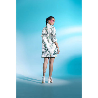 Gazab By Miku Kumar White Seine Serenade Paris Mini Dress with Blazer (Set of 2)
