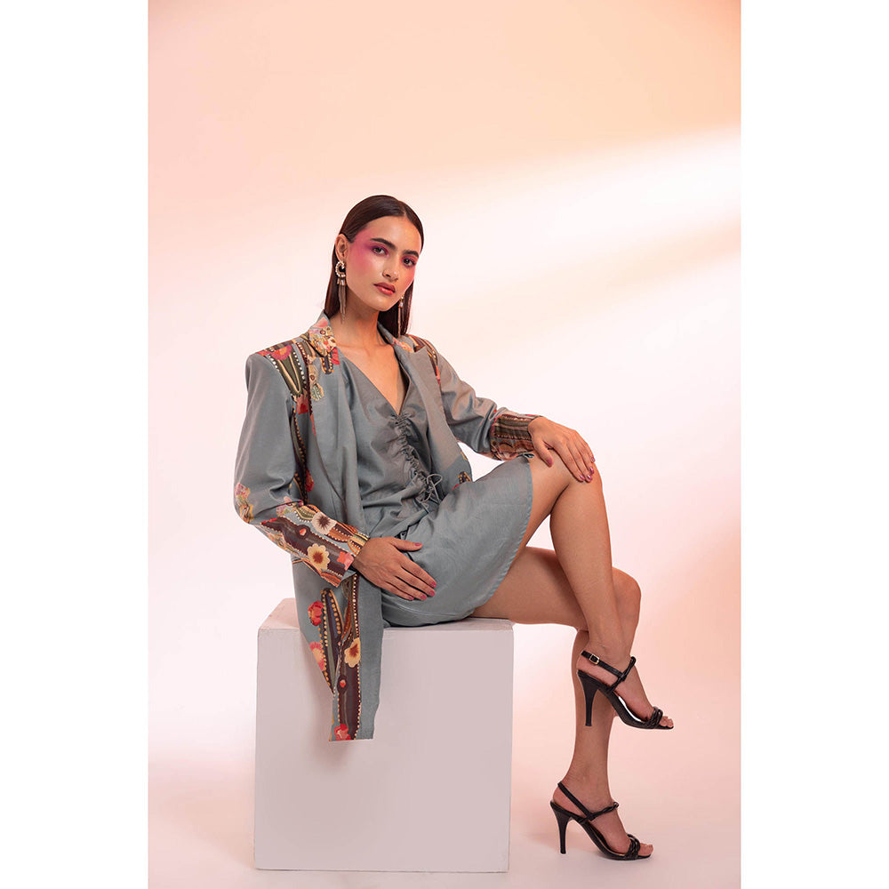 Gazab By Miku Kumar Grey Les Succulents Paris Mini Dress with Blazer (Set of 2)