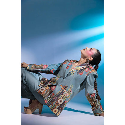 Gazab By Miku Kumar Blue Le Cactus Paris Co-Ord (Set of 2)