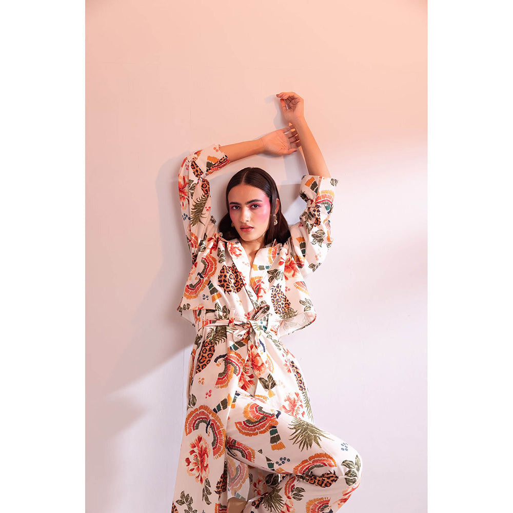 Gazab By Miku Kumar White Parc Floral De Paris Co-Ord (Set of 3)