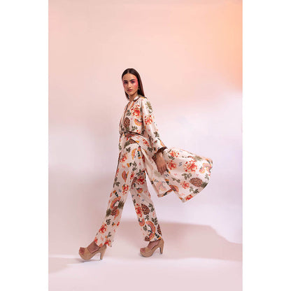 Gazab By Miku Kumar White Parc Floral De Paris Co-Ord (Set of 3)