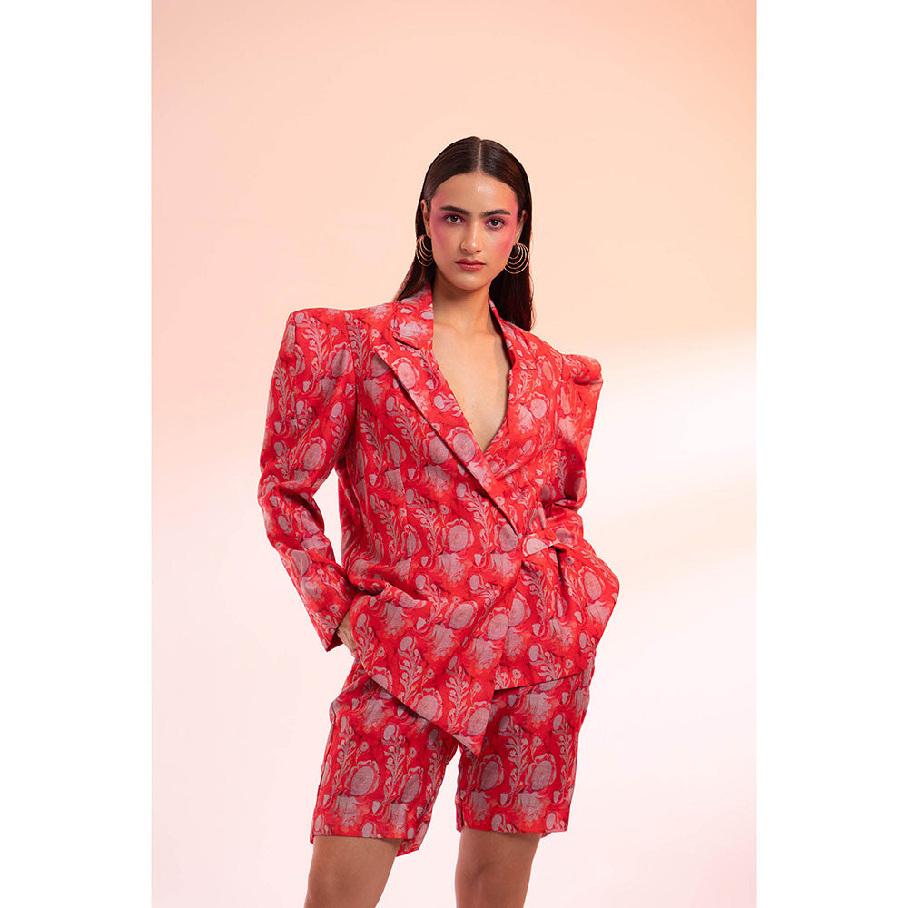 Gazab By Miku Kumar Red Rue Romance Paris Blazer with Shorts (Set of 2)