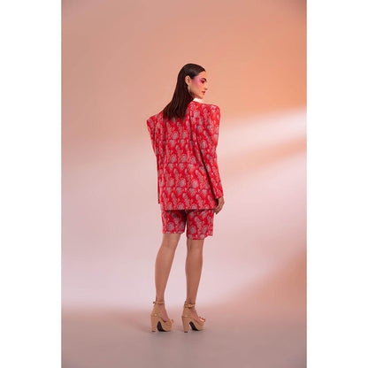 Gazab By Miku Kumar Red Rue Romance Paris Blazer with Shorts (Set of 2)