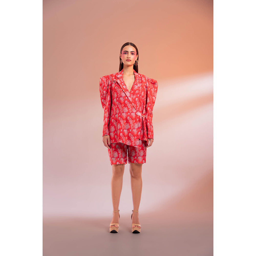 Gazab By Miku Kumar Red Rue Romance Paris Blazer with Shorts (Set of 2)
