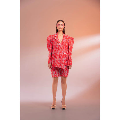 Gazab By Miku Kumar Red Rue Romance Paris Blazer with Shorts (Set of 2)