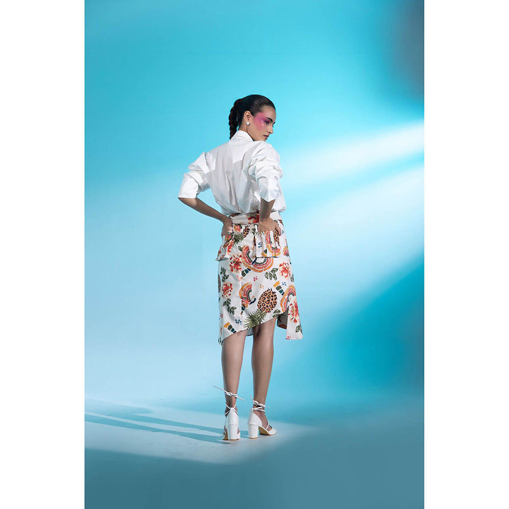 Gazab By Miku Kumar White Moulin Rouge Romance Paris Skirt with Shirt (Set of 2)