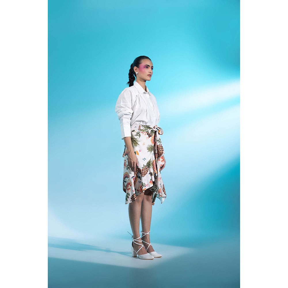 Gazab By Miku Kumar White Moulin Rouge Romance Paris Skirt with Shirt (Set of 2)