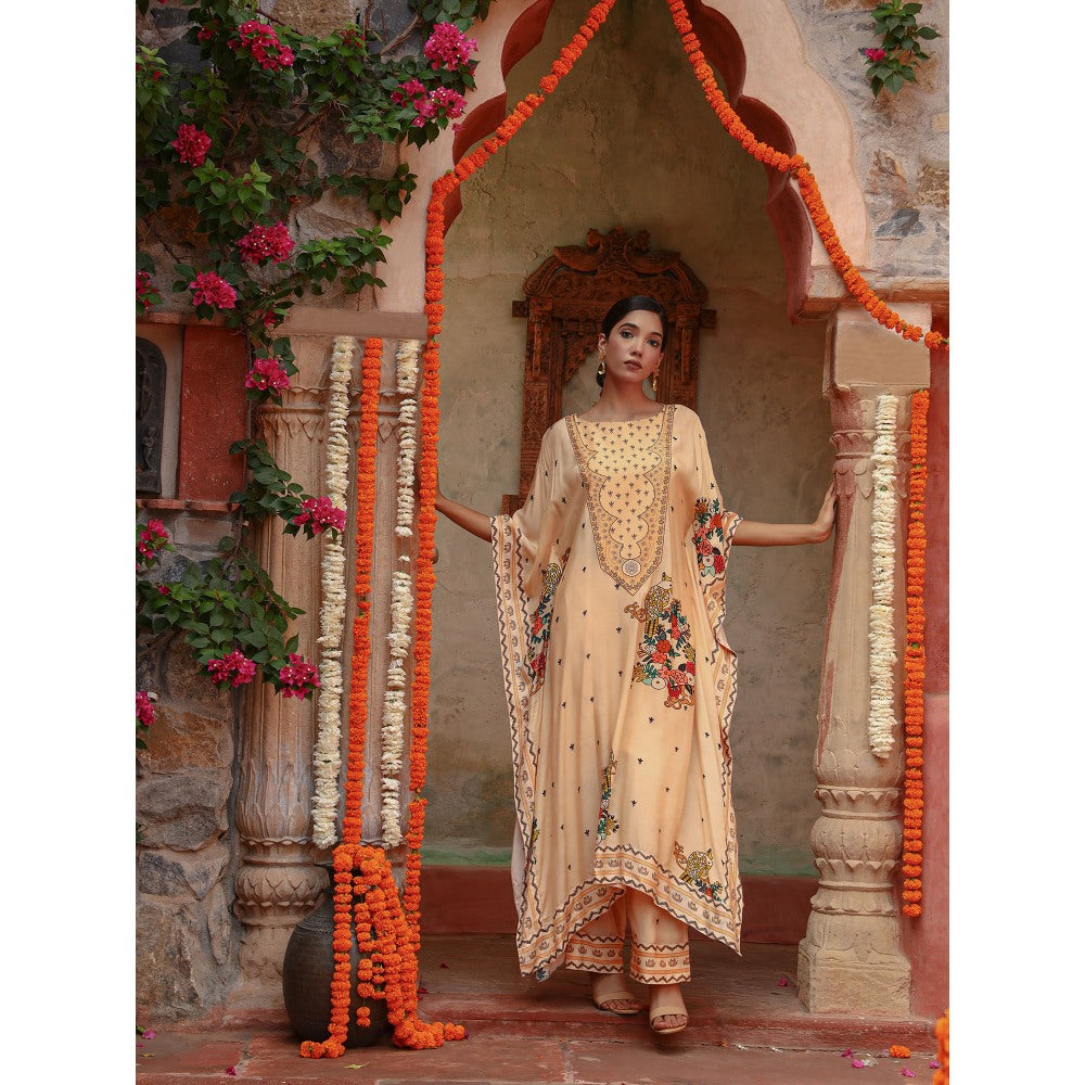 Gazab By Miku Kumar Beige Janya Kaftan with Palazzo (Set of 2)