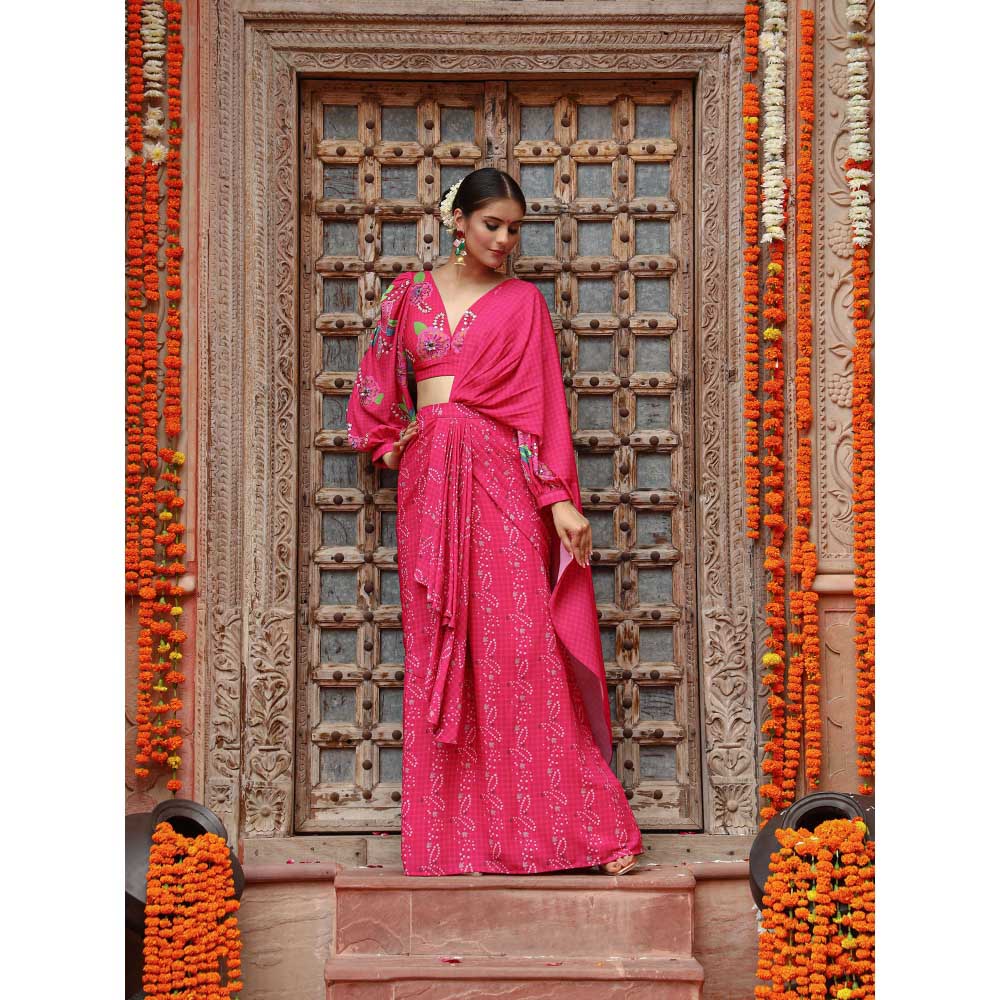 Gazab By Miku Kumar Pink Fiza Pre-Drape Saree with Stitched Blouse