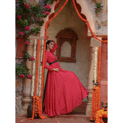 Gazab By Miku Kumar Pink Divij Anarkali with Dupatta and Belt (Set of 3)