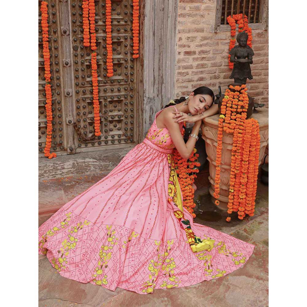 Gazab By Miku Kumar Pink Kaira Anarkali with Dupatta and Belt (Set of 3)