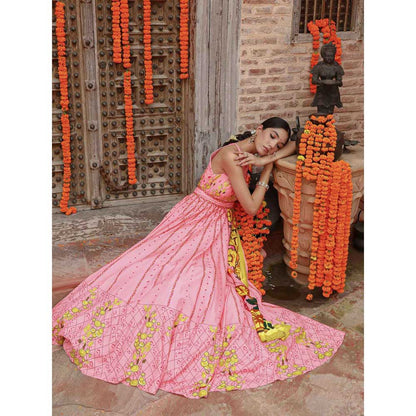 Gazab By Miku Kumar Pink Kaira Anarkali with Dupatta and Belt (Set of 3)