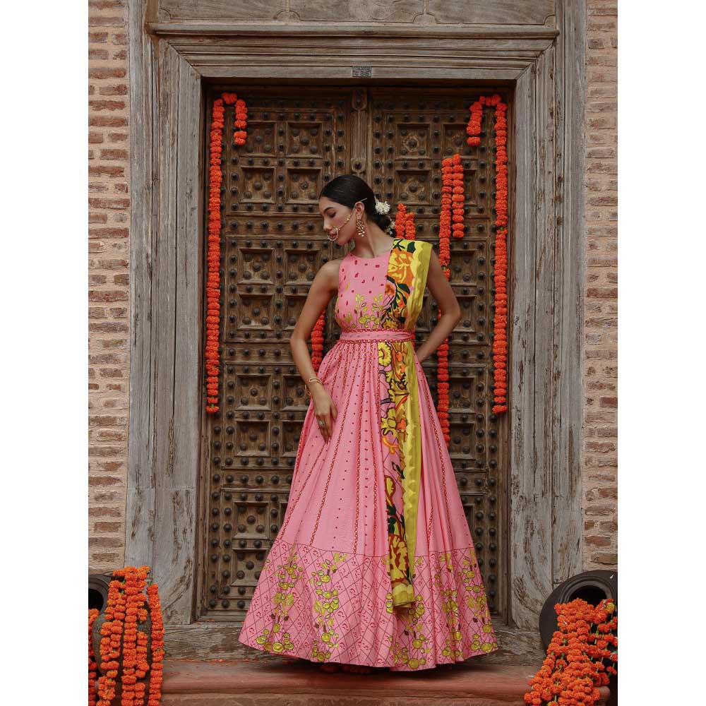 Gazab By Miku Kumar Pink Kaira Anarkali with Dupatta and Belt (Set of 3)