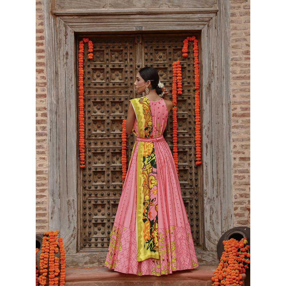 Gazab By Miku Kumar Pink Kaira Anarkali with Dupatta and Belt (Set of 3)