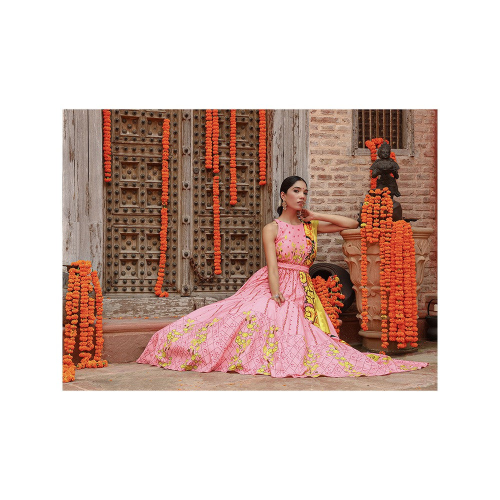 Gazab By Miku Kumar Pink Kaira Anarkali with Dupatta and Belt (Set of 3)