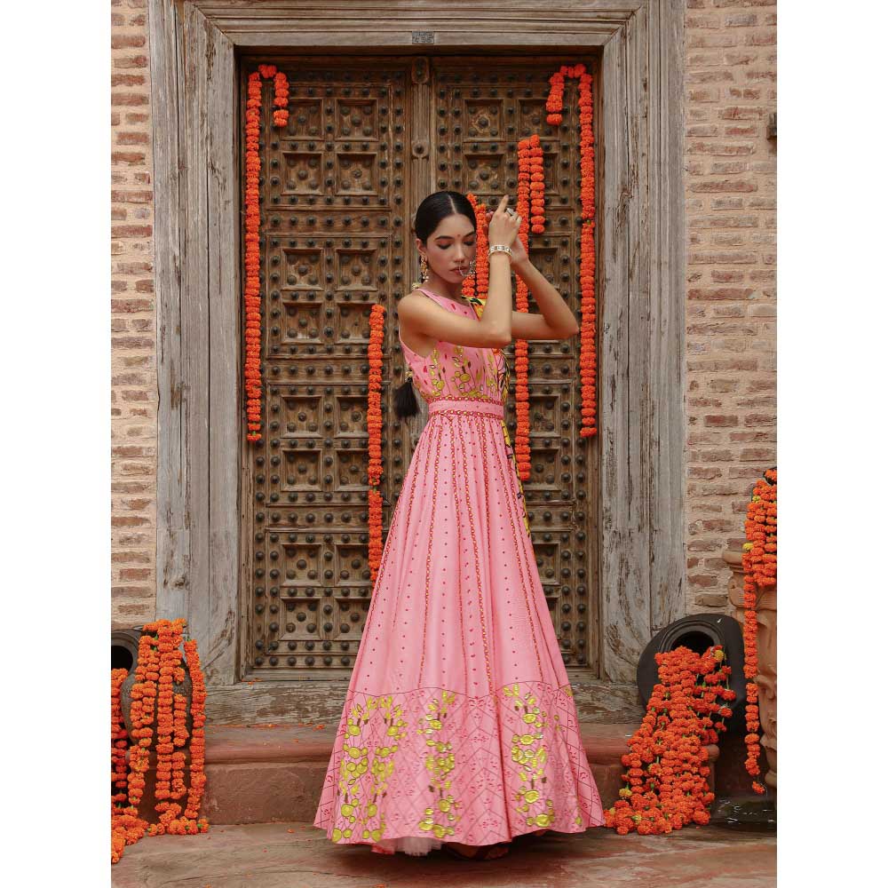 Gazab By Miku Kumar Pink Kaira Anarkali with Dupatta and Belt (Set of 3)
