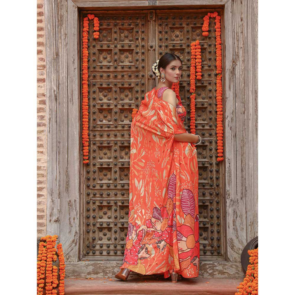 Gazab By Miku Kumar Orange Keya Palazzo with Cape and Blouse (Set of 3)