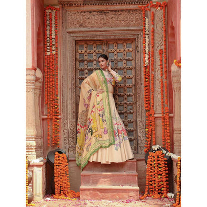 Gazab By Miku Kumar Beige Shanvi Lehenga with Blouse and Dupatta (Set of 3)
