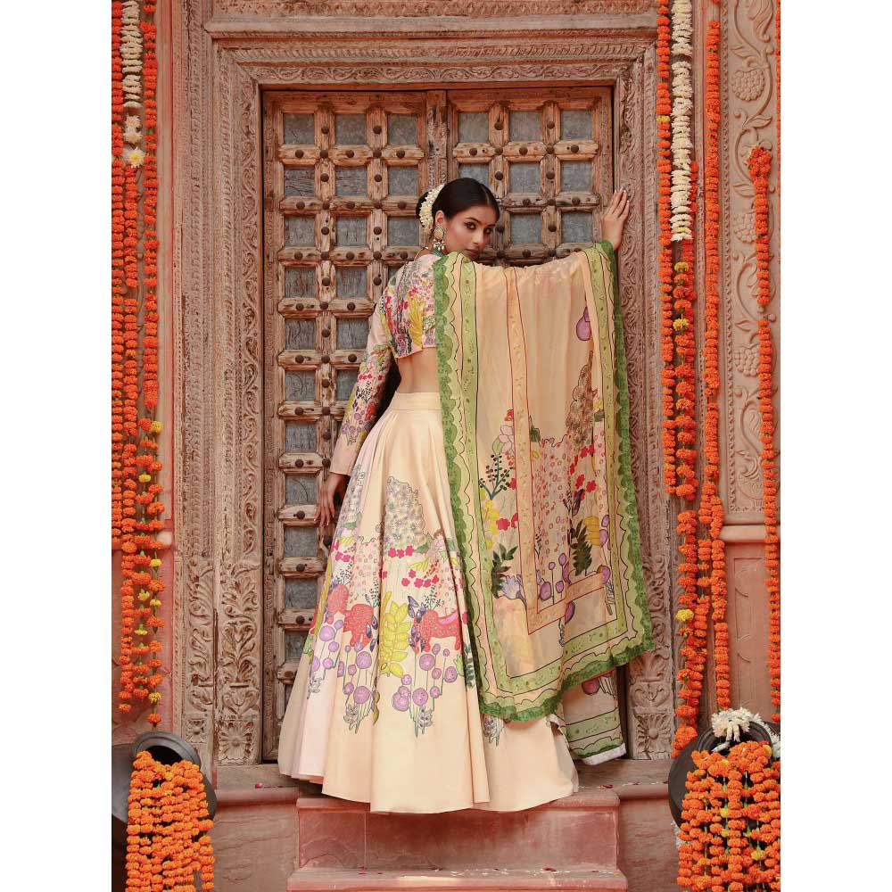 Gazab By Miku Kumar Beige Shanvi Lehenga with Blouse and Dupatta (Set of 3)