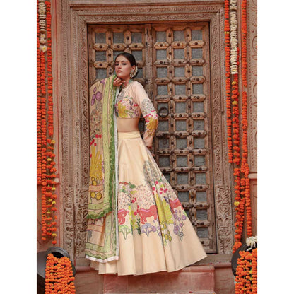 Gazab By Miku Kumar Beige Shanvi Lehenga with Blouse and Dupatta (Set of 3)