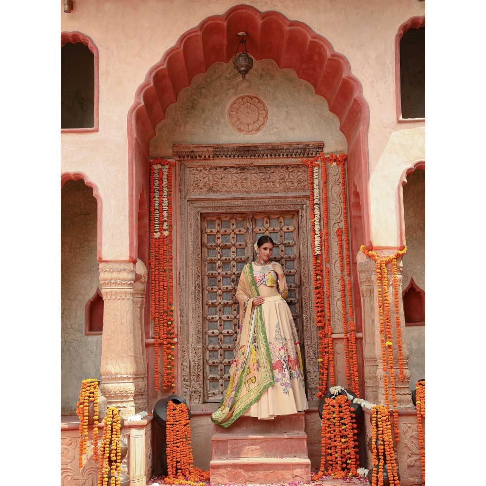 Gazab By Miku Kumar Beige Shanvi Lehenga with Blouse and Dupatta (Set of 3)