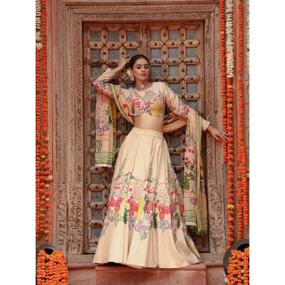 Gazab By Miku Kumar Beige Shanvi Lehenga with Blouse and Dupatta (Set of 3)