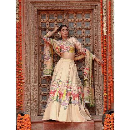 Gazab By Miku Kumar Beige Shanvi Lehenga with Blouse and Dupatta (Set of 3)