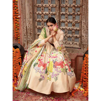 Gazab By Miku Kumar Beige Shanvi Lehenga with Blouse and Dupatta (Set of 3)