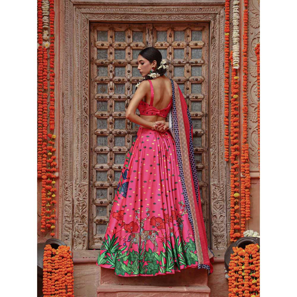Gazab By Miku Kumar Pink Zooni Lehenga with Blouse and Dupatta (Set of 3)