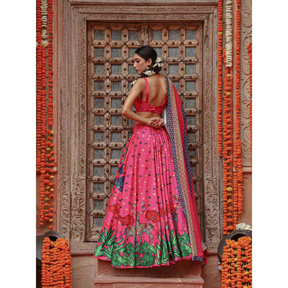 Gazab By Miku Kumar Pink Zooni Lehenga with Blouse and Dupatta (Set of 3)