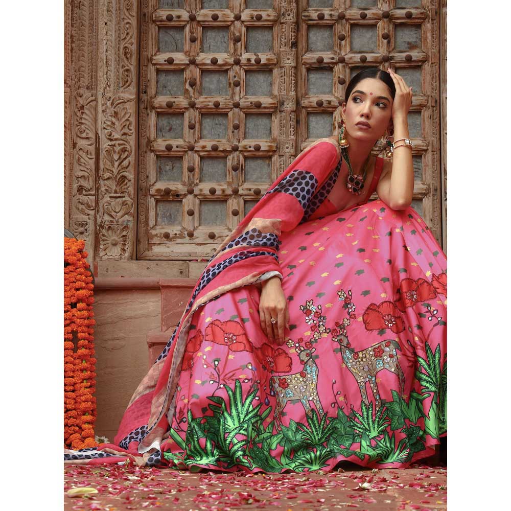 Gazab By Miku Kumar Pink Zooni Lehenga with Blouse and Dupatta (Set of 3)