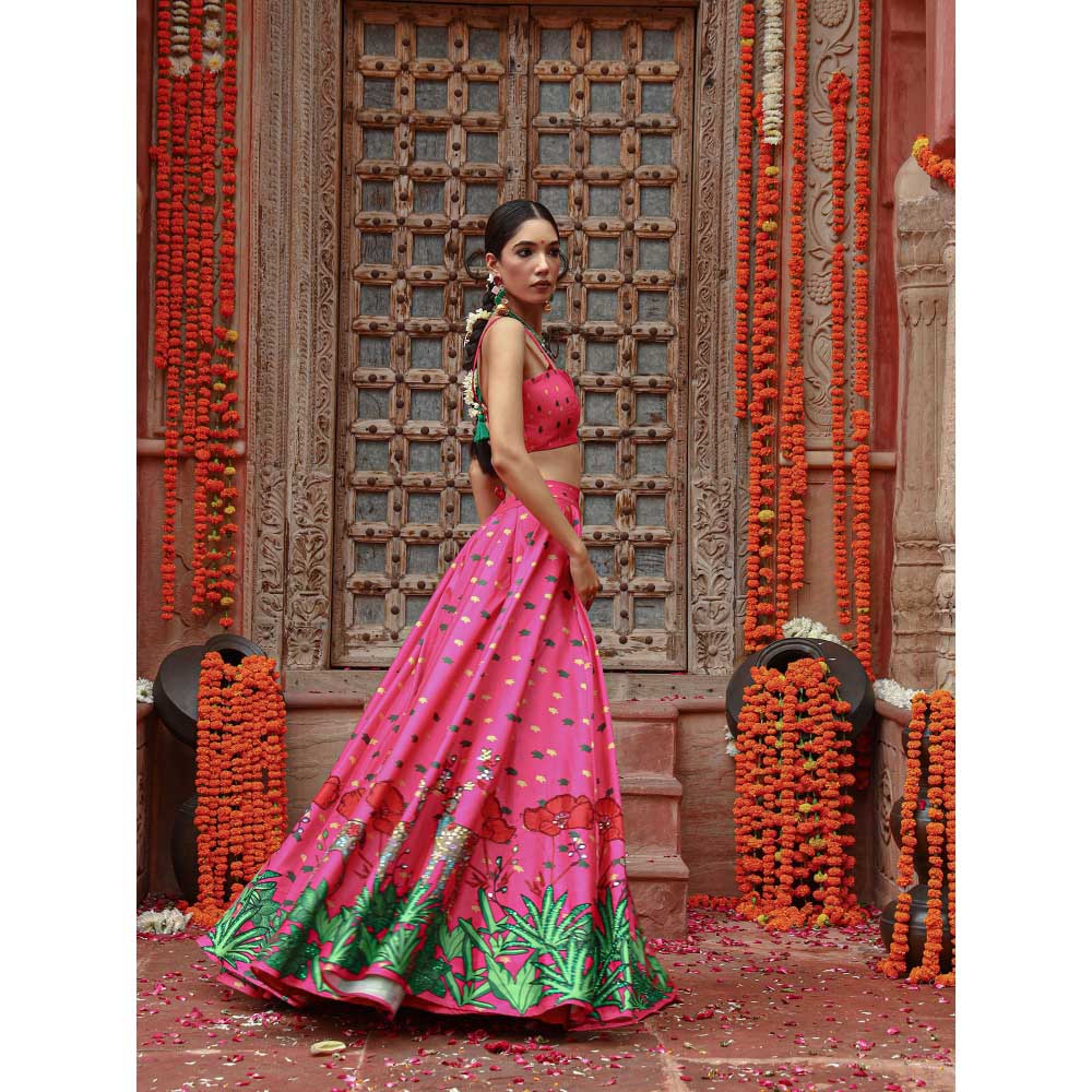 Gazab By Miku Kumar Pink Zooni Lehenga with Blouse and Dupatta (Set of 3)