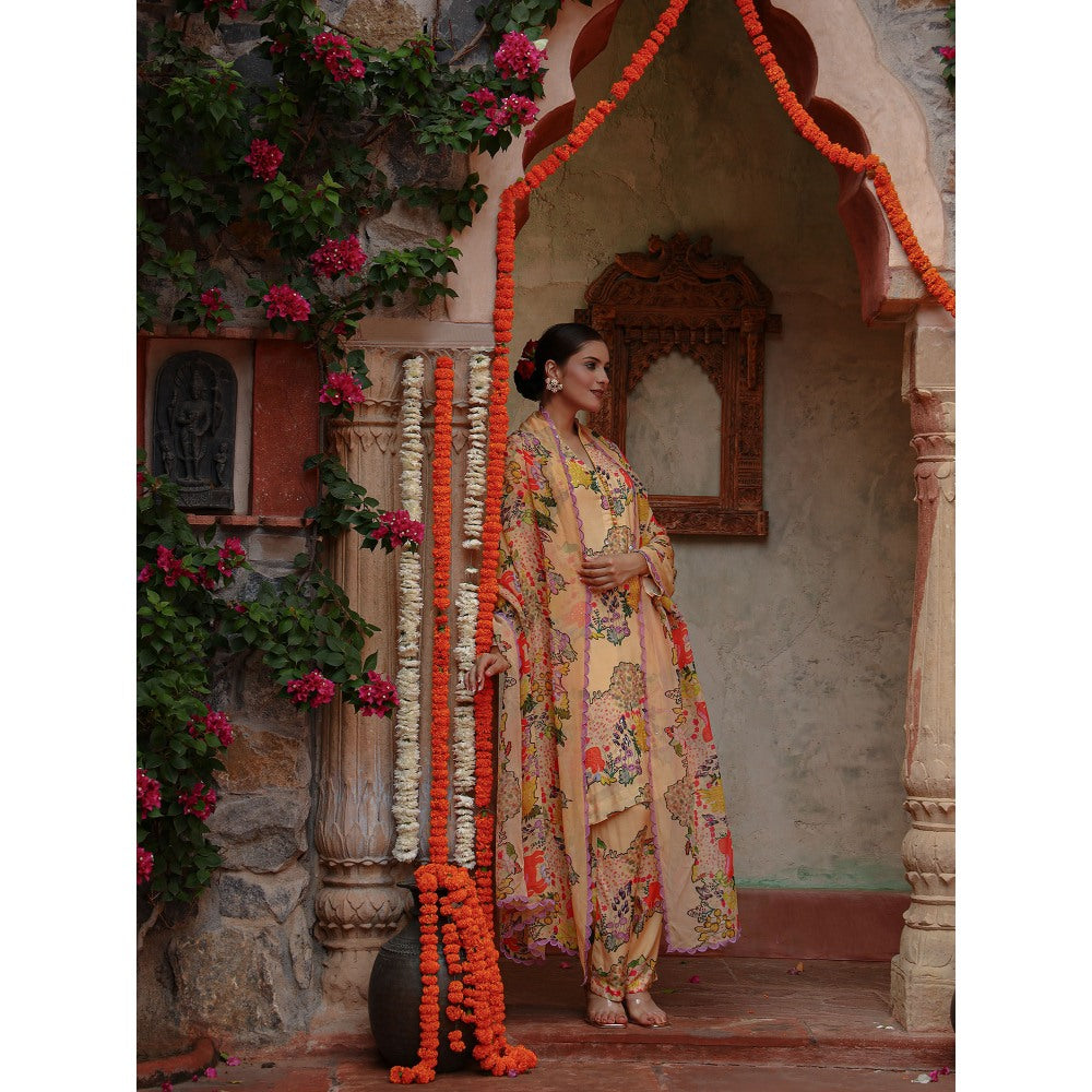 Gazab By Miku Kumar Beige Sarin Kurta with Pant and Dupatta (Set of 3)