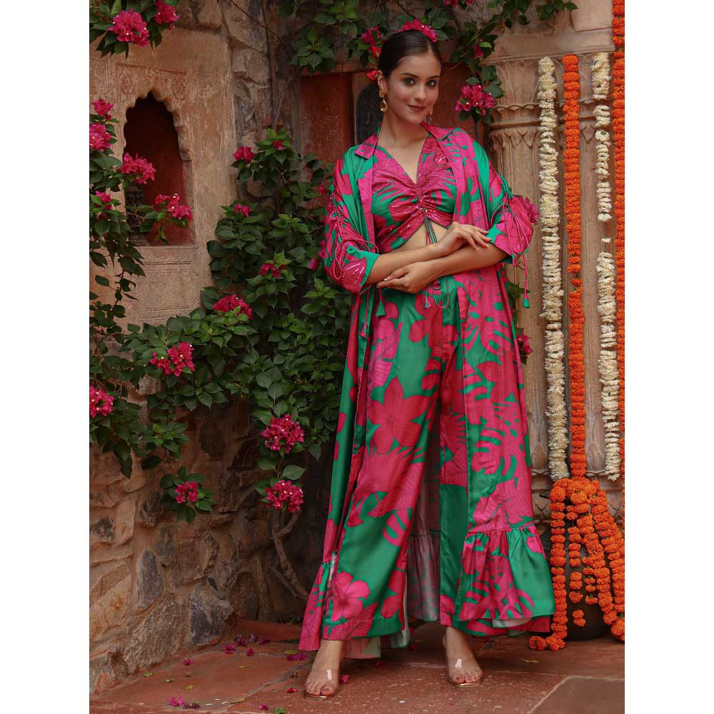 Gazab By Miku Kumar Multi-Colour Lily Bustier with Pant and Cape (Set of 3)