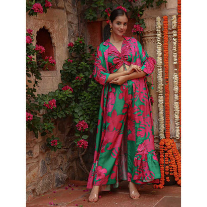 Gazab By Miku Kumar Multi-Colour Lily Bustier with Pant and Cape (Set of 3)