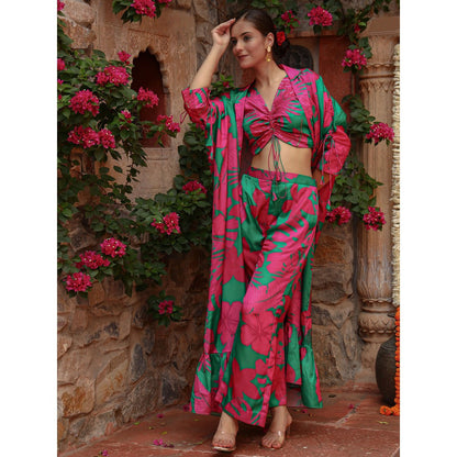 Gazab By Miku Kumar Multi-Colour Lily Bustier with Pant and Cape (Set of 3)