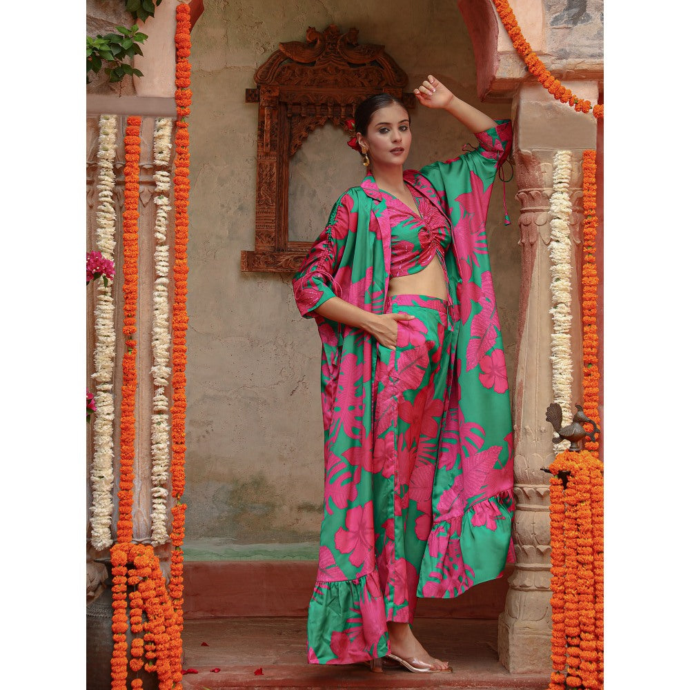 Gazab By Miku Kumar Multi-Colour Lily Bustier with Pant and Cape (Set of 3)