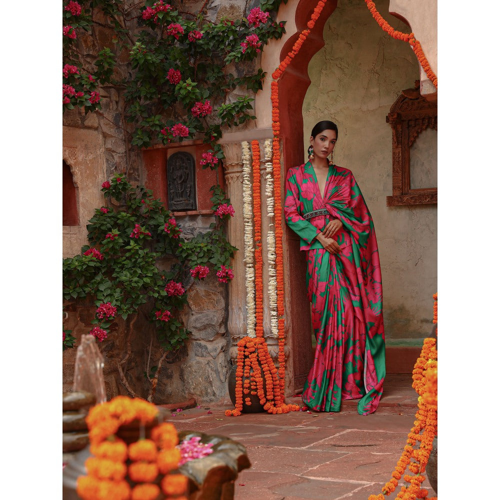 Gazab By Miku Kumar Multi-Colour Daizy Saree with Blazer and Belt