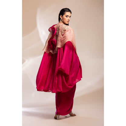 GEE SIN by Geetanjali Singh Champaign Organza Cape with a Satin Modal Dress (Set of 2)