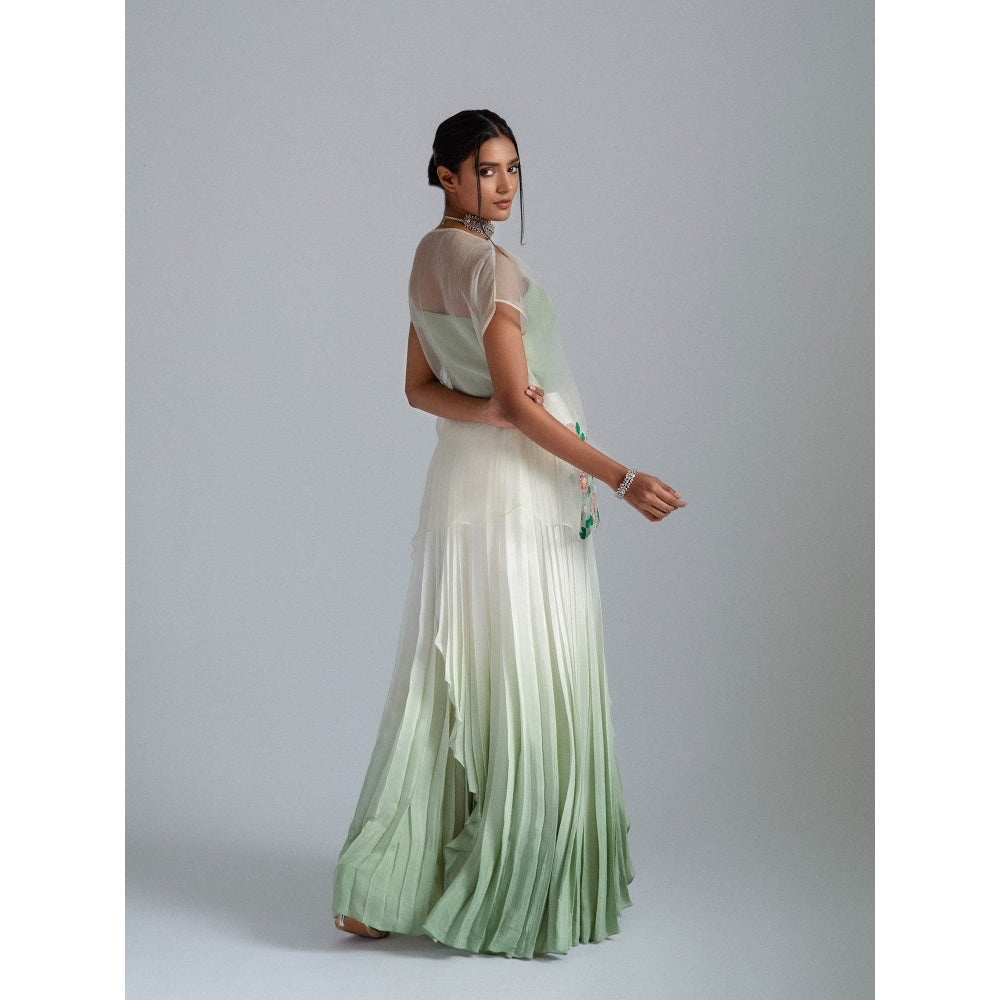 GEE SIN by Geetanjali Singh Green Organza Top, Bustier & Ombre Skirt (Set of 3)