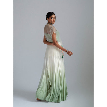 GEE SIN by Geetanjali Singh Green Organza Top, Bustier & Ombre Skirt (Set of 3)