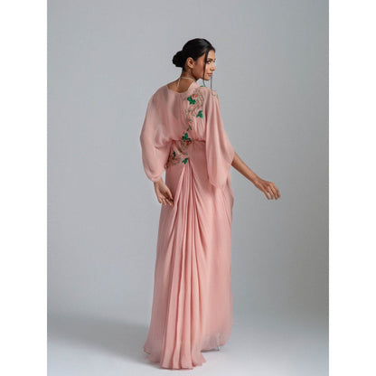 GEE SIN by Geetanjali Singh Peach Dress with A Kaftan Jacket with Inner Drape (Set of 2)
