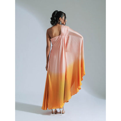 GEE SIN by Geetanjali Singh Peach One Shoulder Kaftan Drape Dress