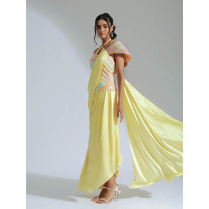 GEE SIN by Geetanjali Singh Drape Dress Gown in Yellow Tone