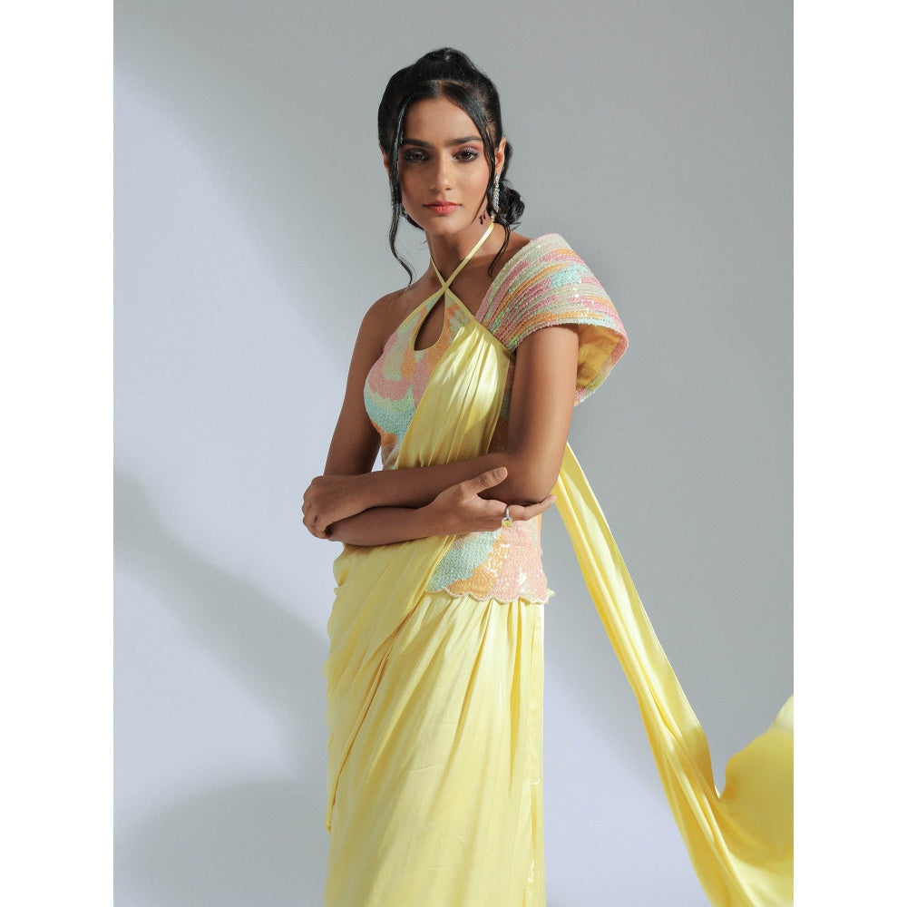 GEE SIN by Geetanjali Singh Drape Dress Gown in Yellow Tone