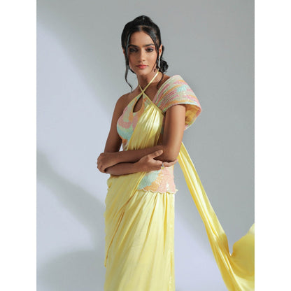 GEE SIN by Geetanjali Singh Drape Dress Gown in Yellow Tone