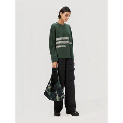 Genes Lecoanet Hemant Women Cotton Full Sleeves Printed Green Sweatshirt